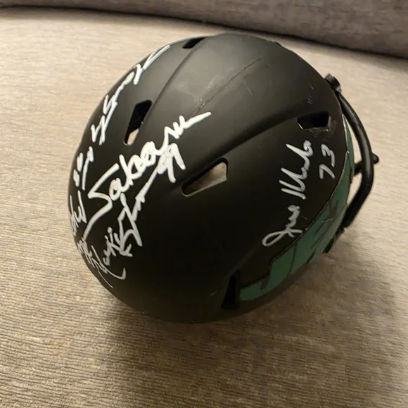 📣HP📣"Sack Exchange" NY Jets Signed Mini Football Helmet - Picture 3 of 6